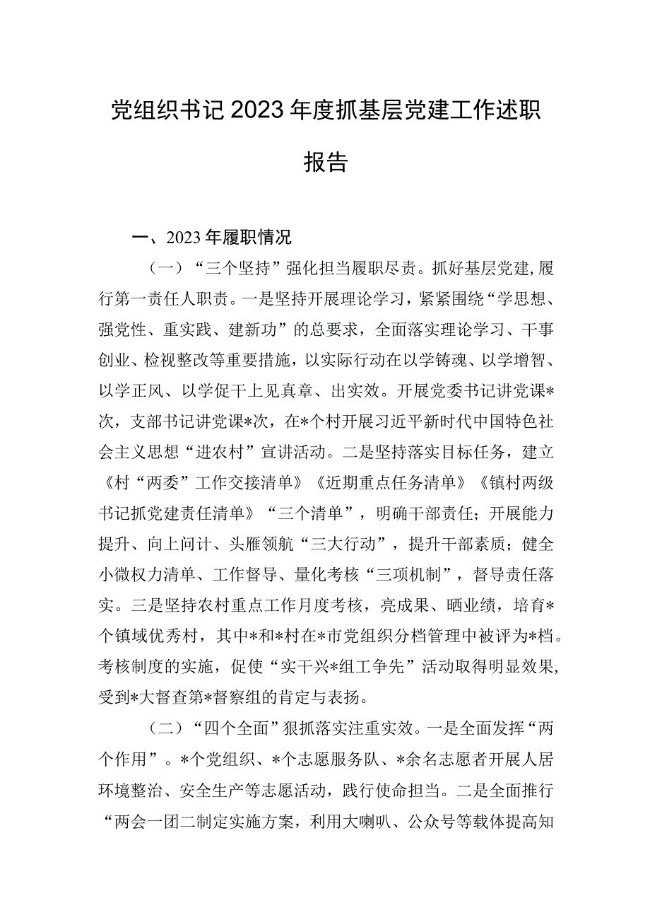 党组织书记2023年度抓基层党建工作述职报告.docx_第1页