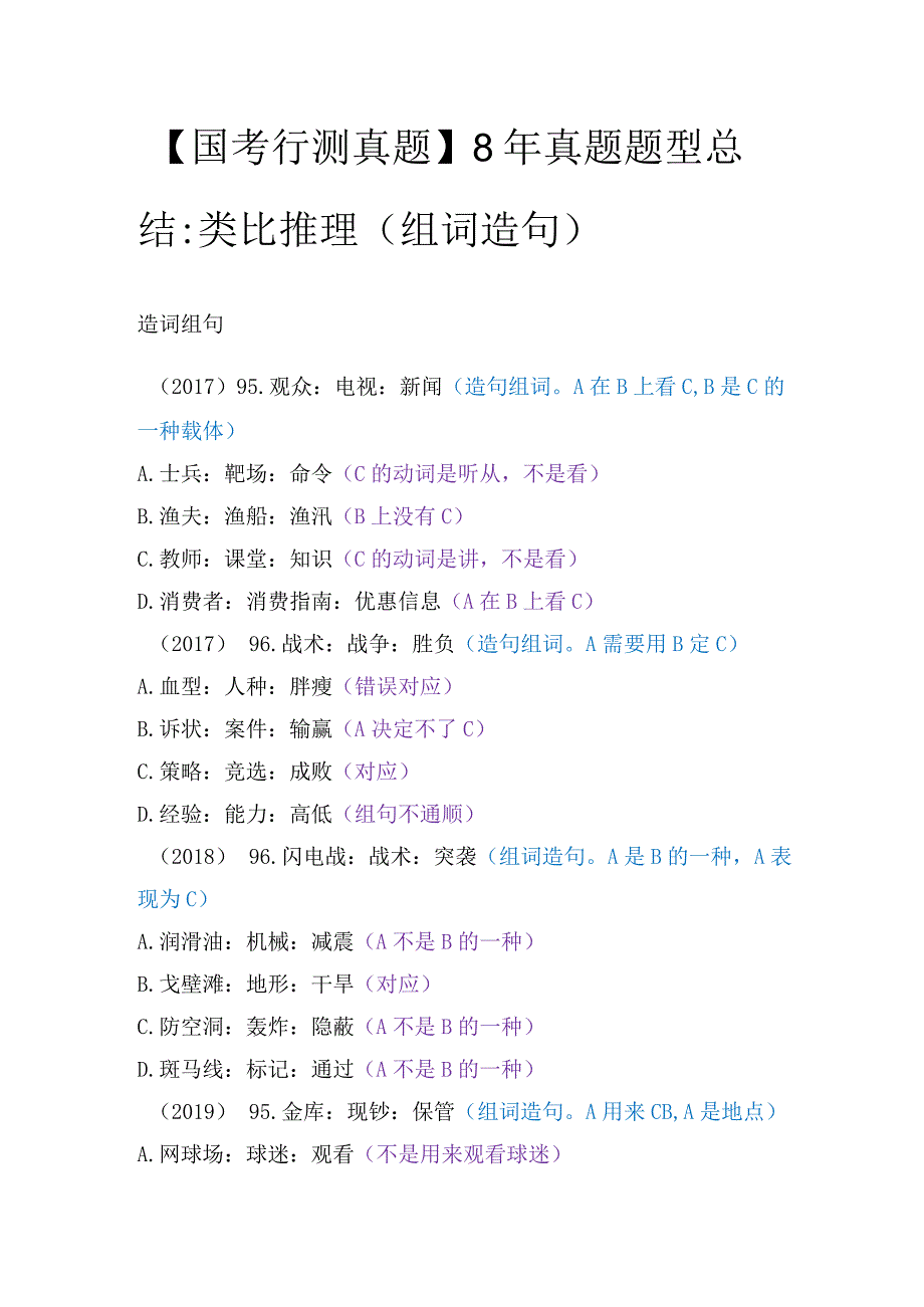 【国考行测真题】8年真题题型总结：类比推理（组词造句）.docx_第1页