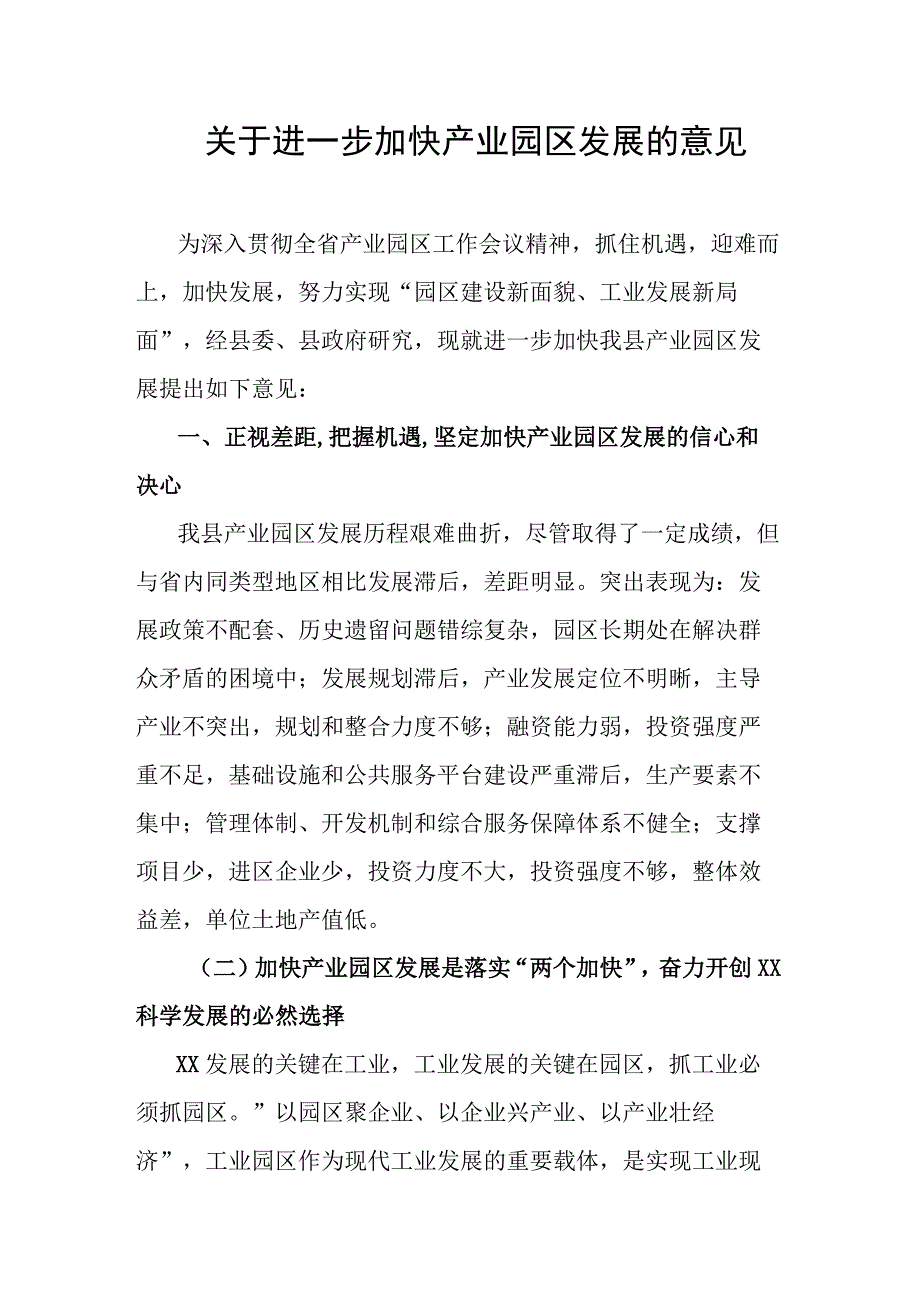 关于进一步加快产业园区发展的意见.docx_第1页