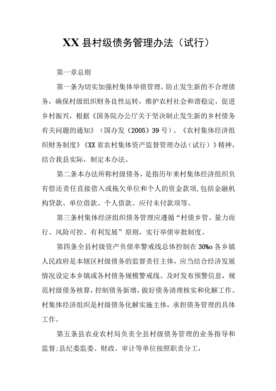 XX县村级债务管理办法.docx_第1页