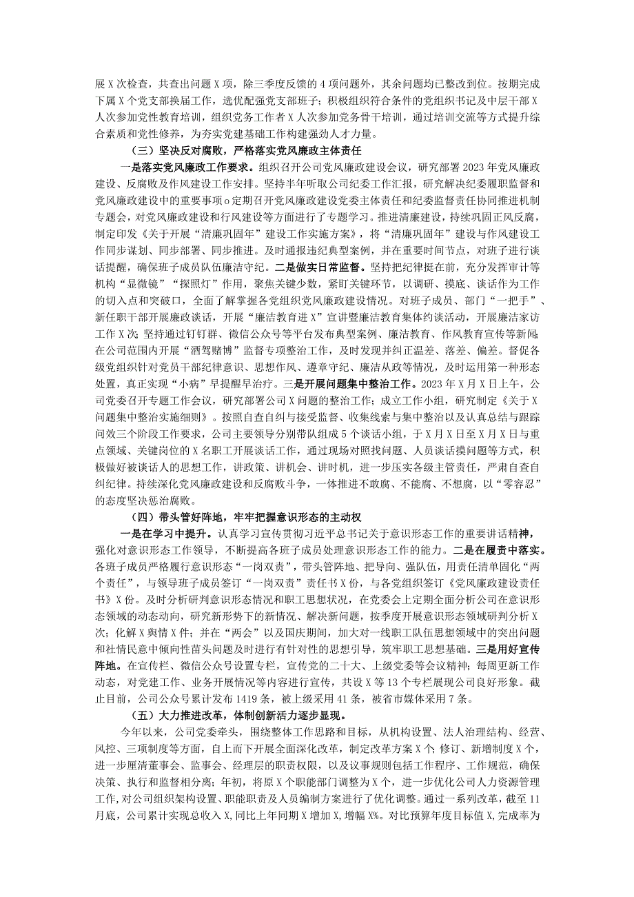 公司党委2023年全面从严治党工作情况报告.docx_第2页