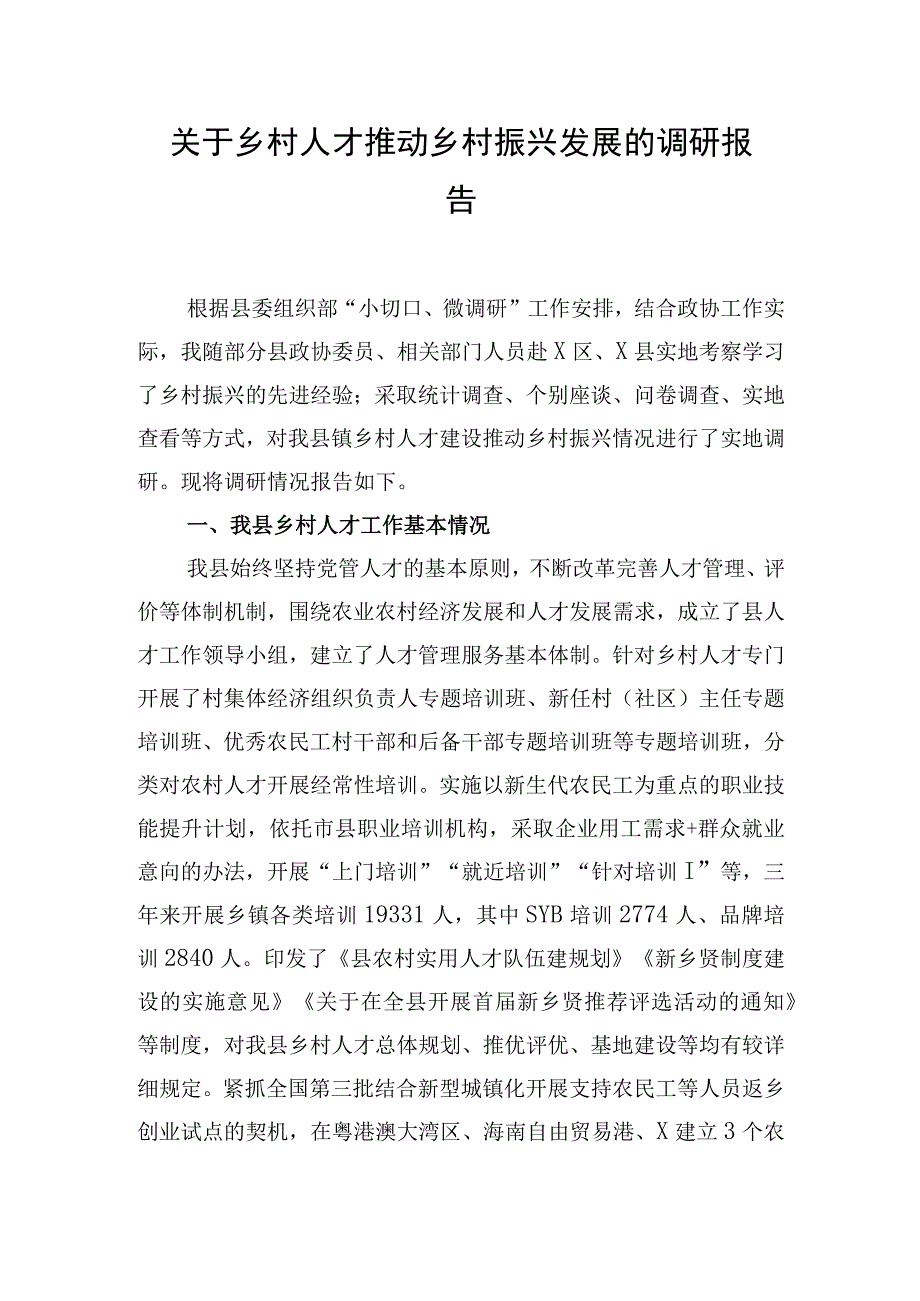 关于乡村人才推动乡村振兴发展的调研报告.docx_第1页