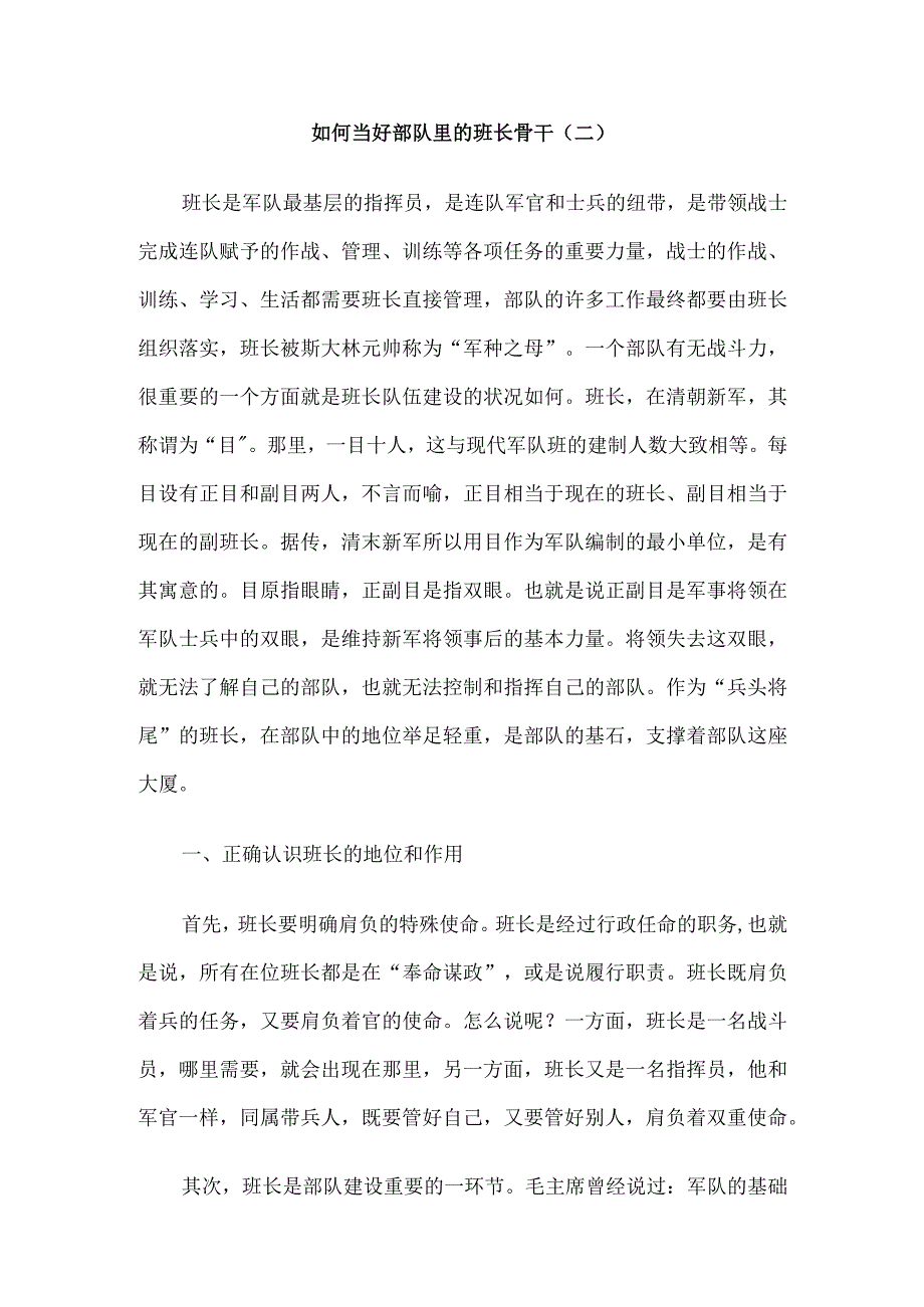 “如何当好部队里的班长骨干”心得体会发言材料5篇.docx_第3页