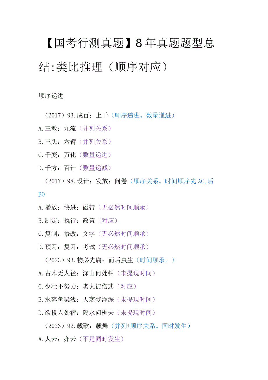 【国考行测真题】8年真题题型总结：类比推理（顺序对应）.docx_第1页