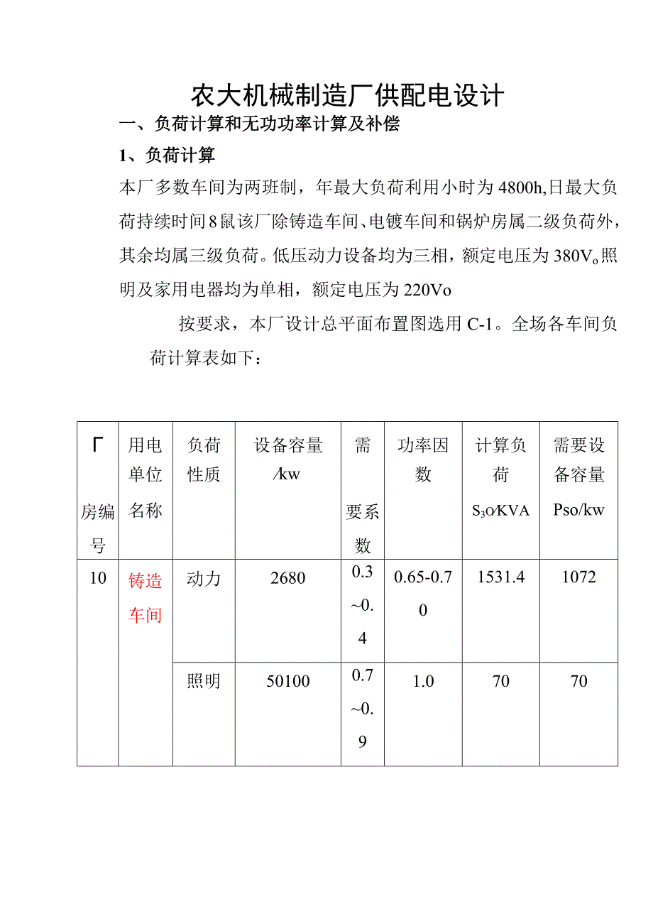 农大机械制造厂供配电设计.docx_第1页