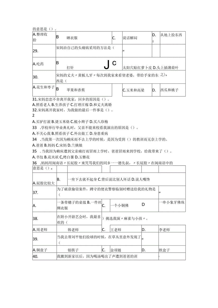 六灶学校六年级上册课外阅读测试题.docx_第3页