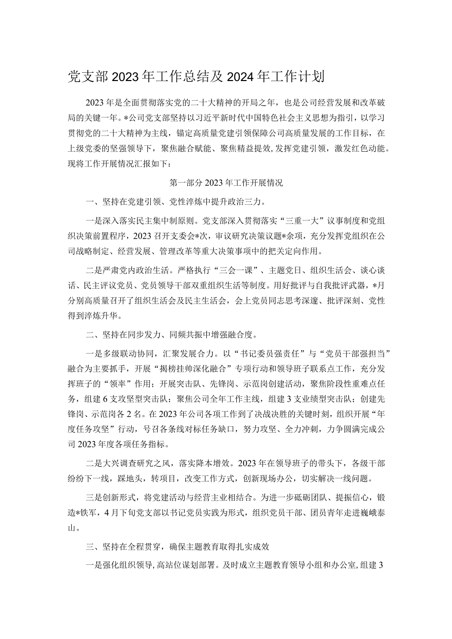 党支部2023年工作总结及2024年工作计划.docx_第1页