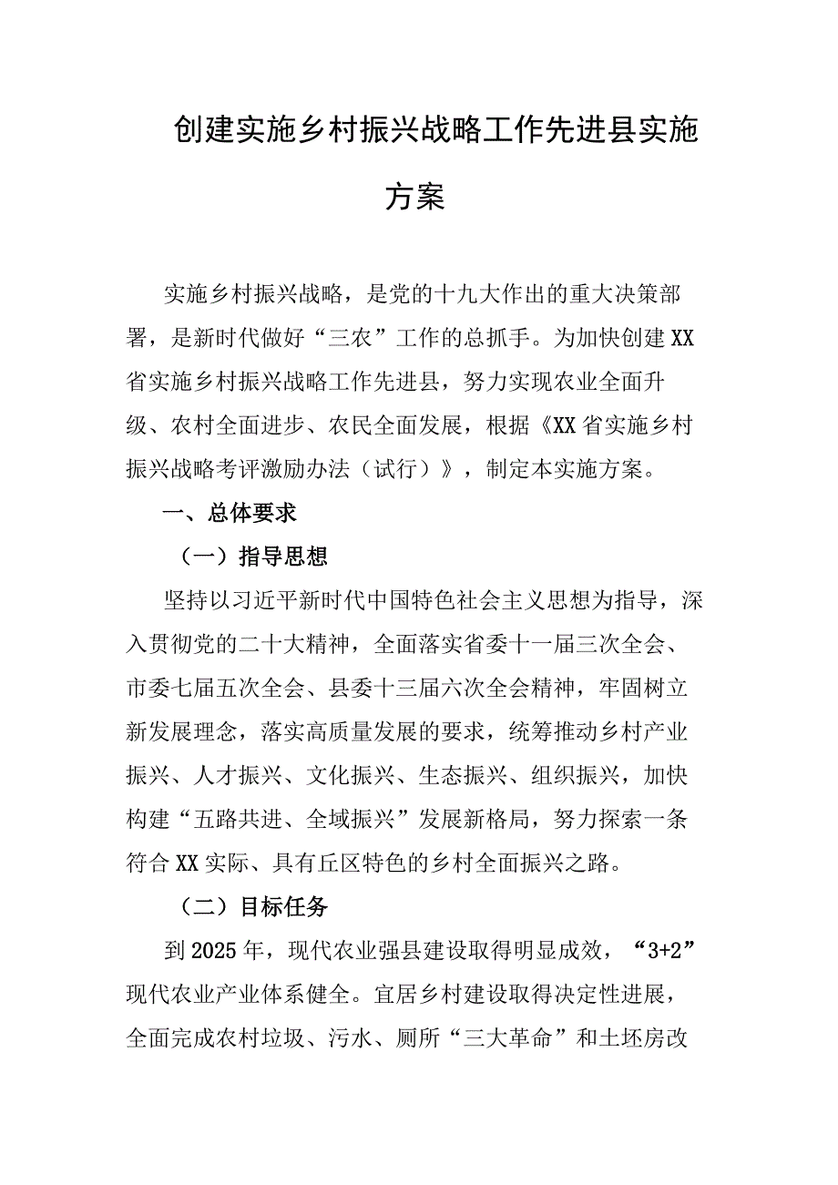 创建实施乡村振兴战略工作先进县实施方案.docx_第1页