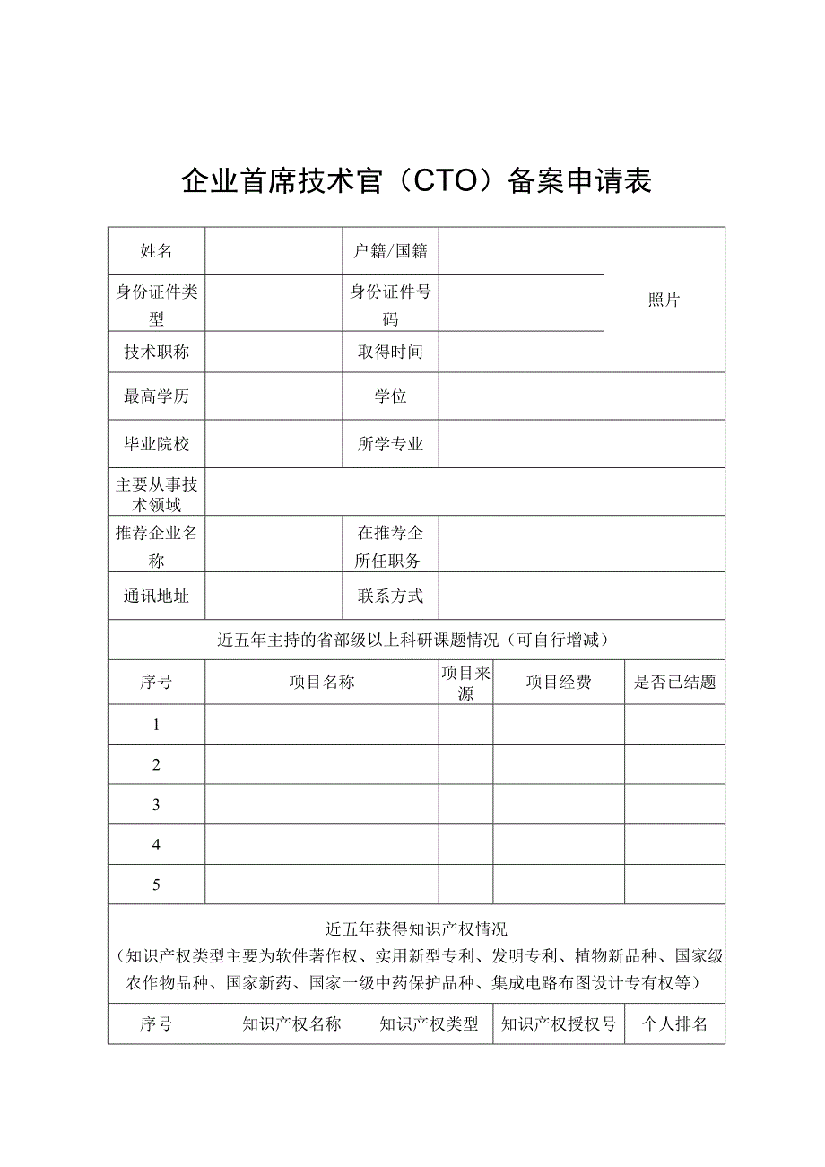 企业首席技术官CTO备案申请表.docx_第1页