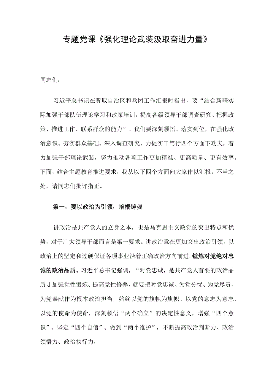 专题党课《强化理论武装 汲取奋进力量》.docx_第1页