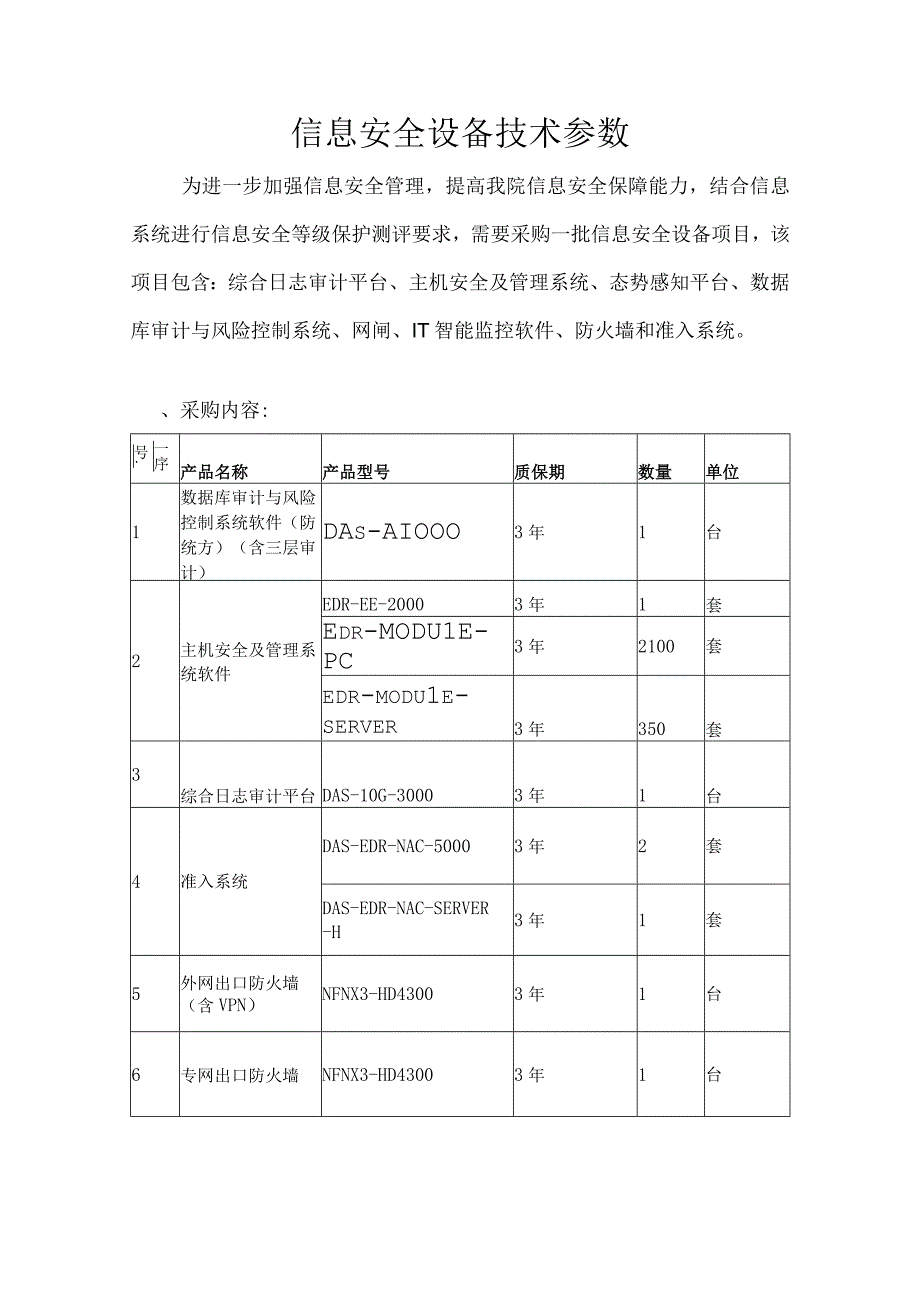 信息安全设备技术参数.docx_第1页