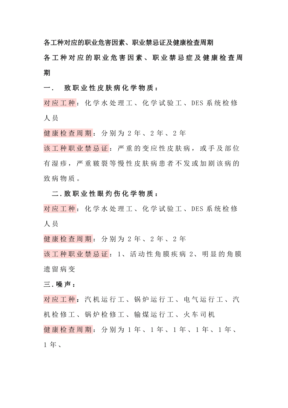 安全培训课件：对应的职业危害因素、职业禁忌症及健康检查周期.docx_第1页