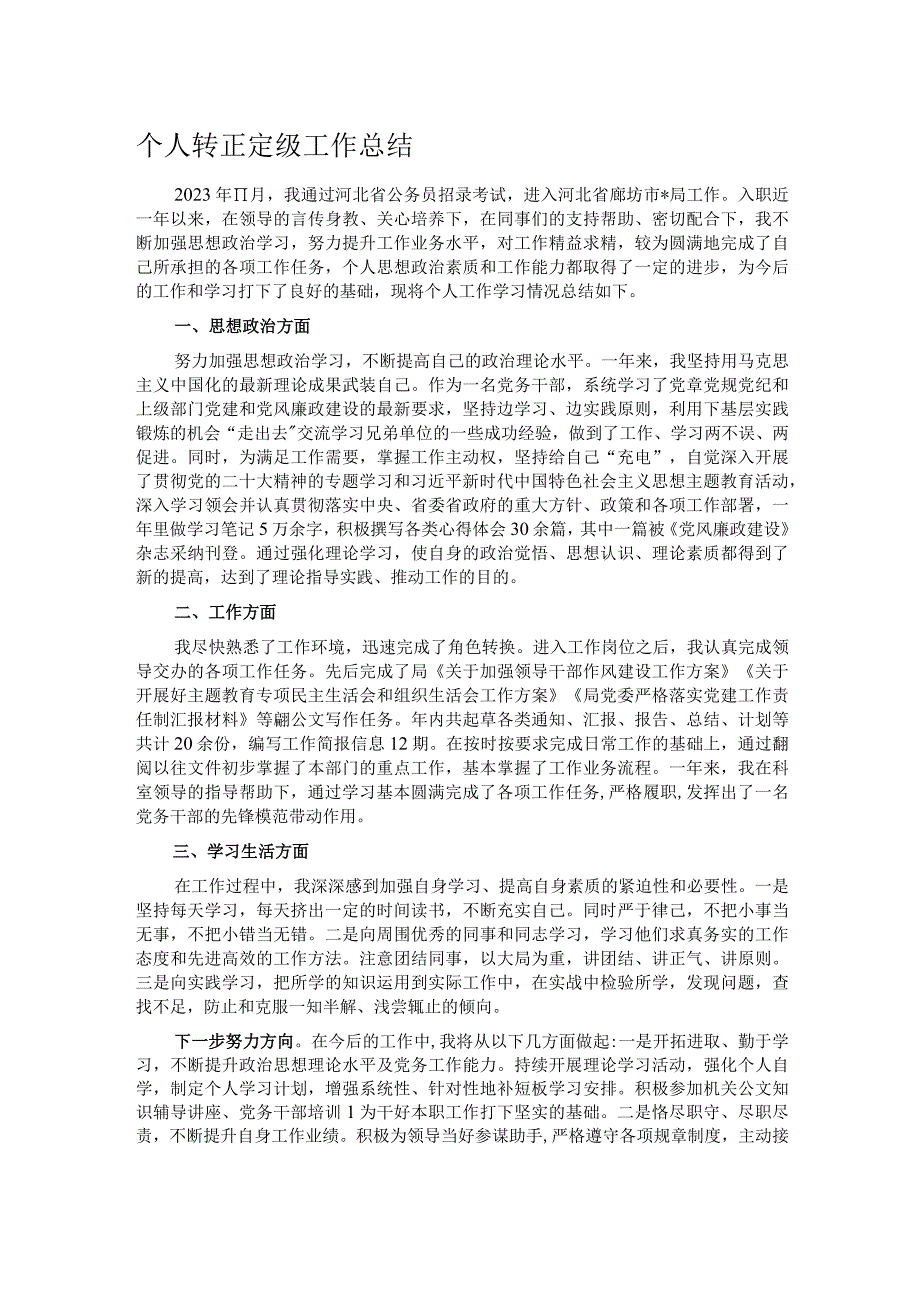 个人转正定级工作总结.docx_第1页