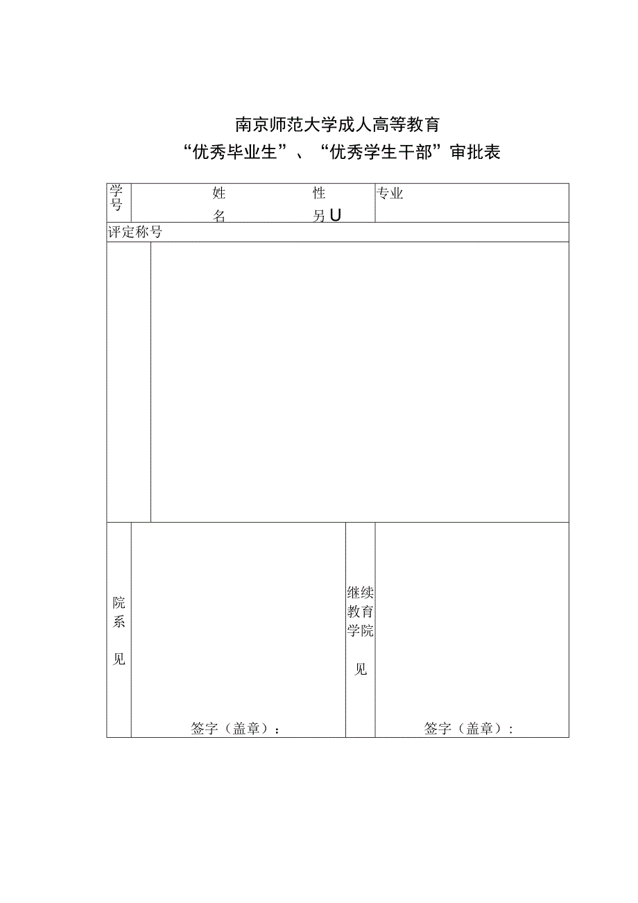 优秀毕业生、优秀学生干部审批表.docx_第1页