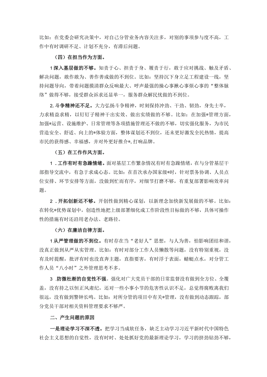 公司党委班子成员主题教育专题民主生活会个人对照检查材料.docx_第2页