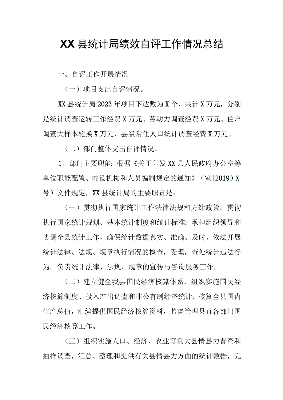 XX县统计局绩效自评工作情况总结.docx_第1页