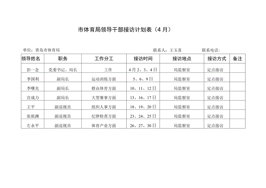 市体育局领导干部接访计划月.docx_第1页