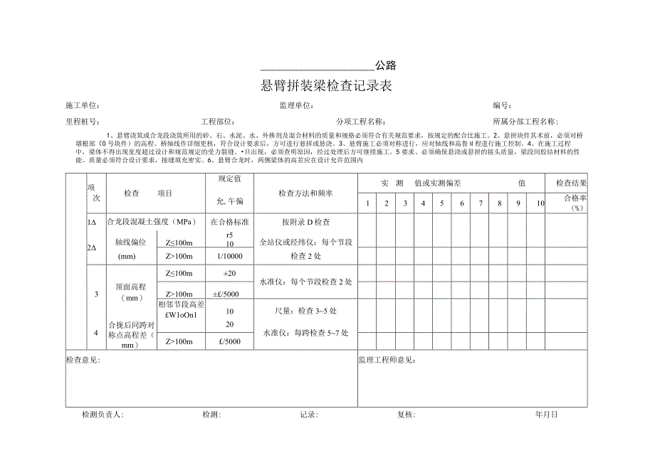 悬臂拼装梁检查记录表.docx_第1页