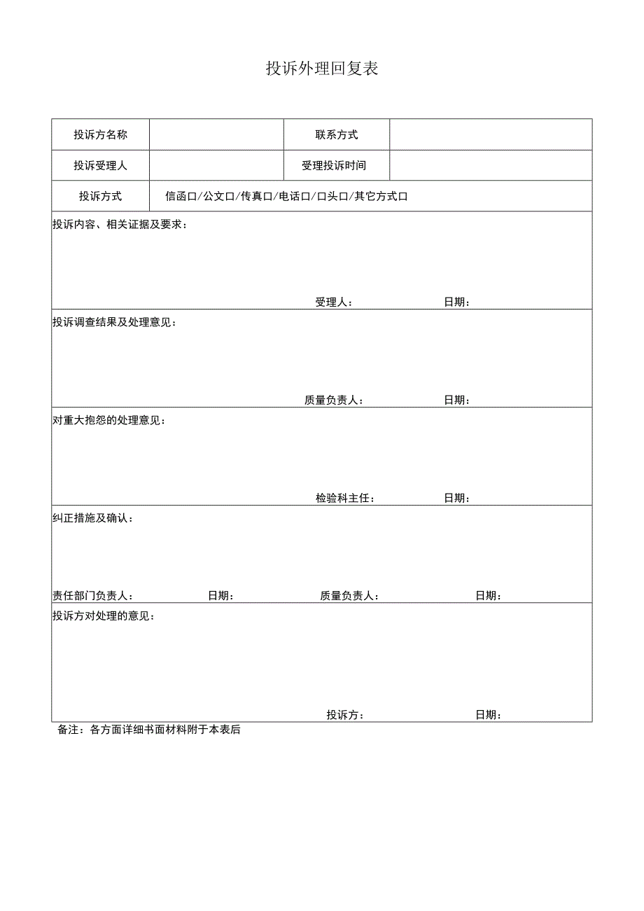 投诉处理回复表.docx_第1页