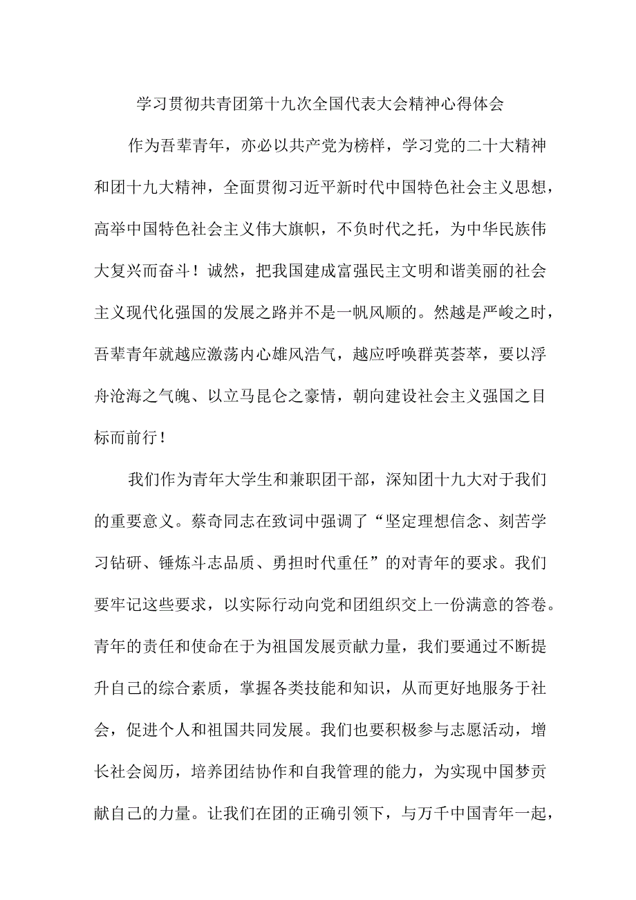 派出所学习贯彻共青团第十九次全国代表大会精神个人心得体会 5份.docx_第1页