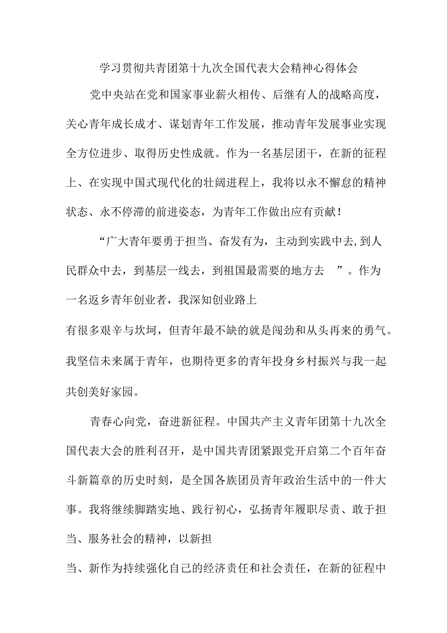 派出所所长学习贯彻共青团第十九次全国代表大会精神个人心得体会 汇编5份.docx_第1页