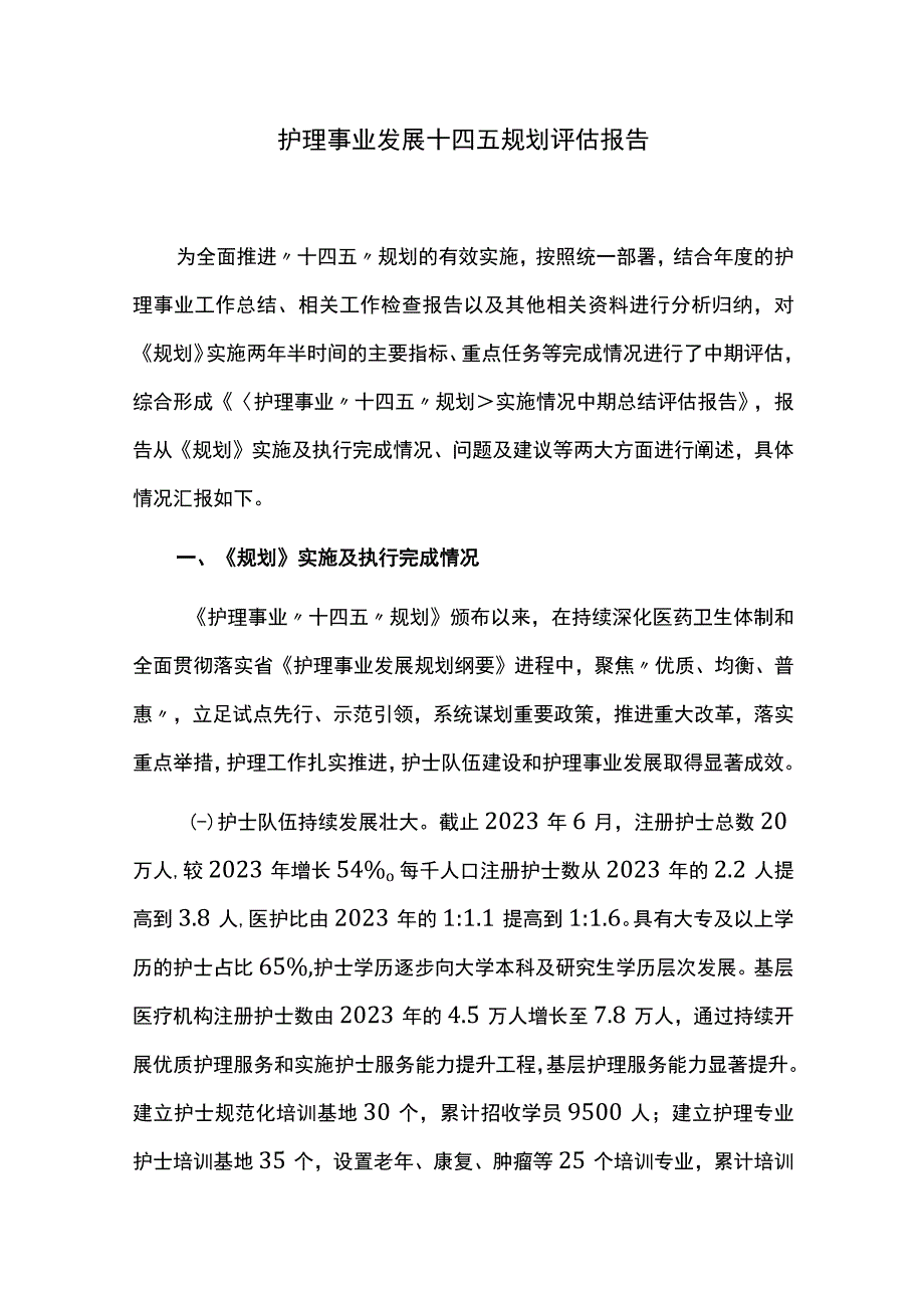 护理事业发展十四五规划评估报告.docx_第1页