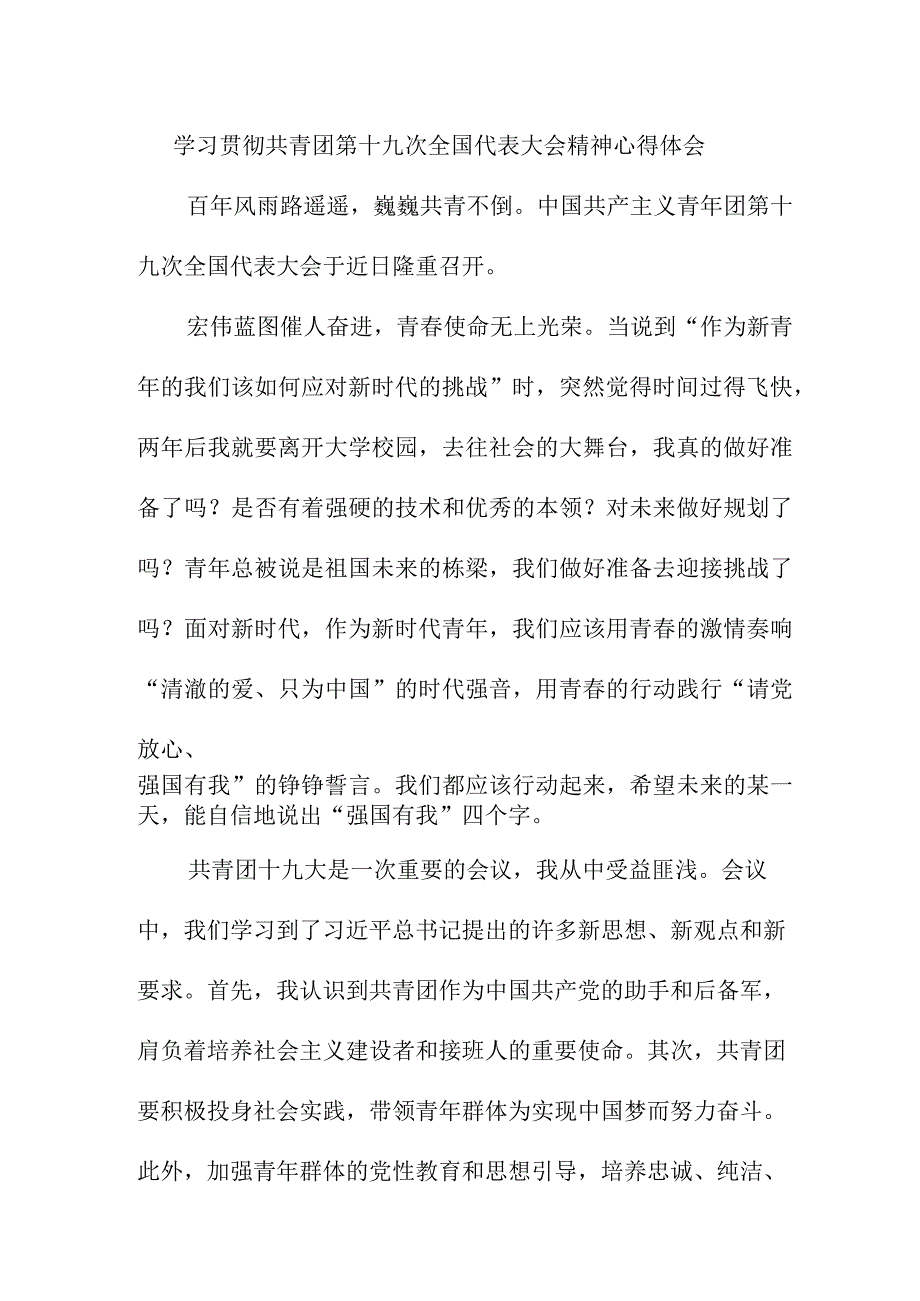 市区医院学习贯彻共青团第十九次全国代表大会精神心得体会 汇编5份.docx_第3页