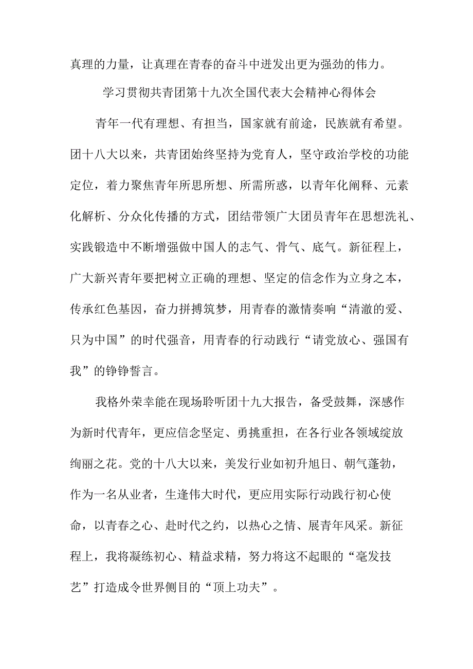 幼儿园教师学习贯彻共青团第十九次全国代表大会精神个人心得体会 合计5份.docx_第3页