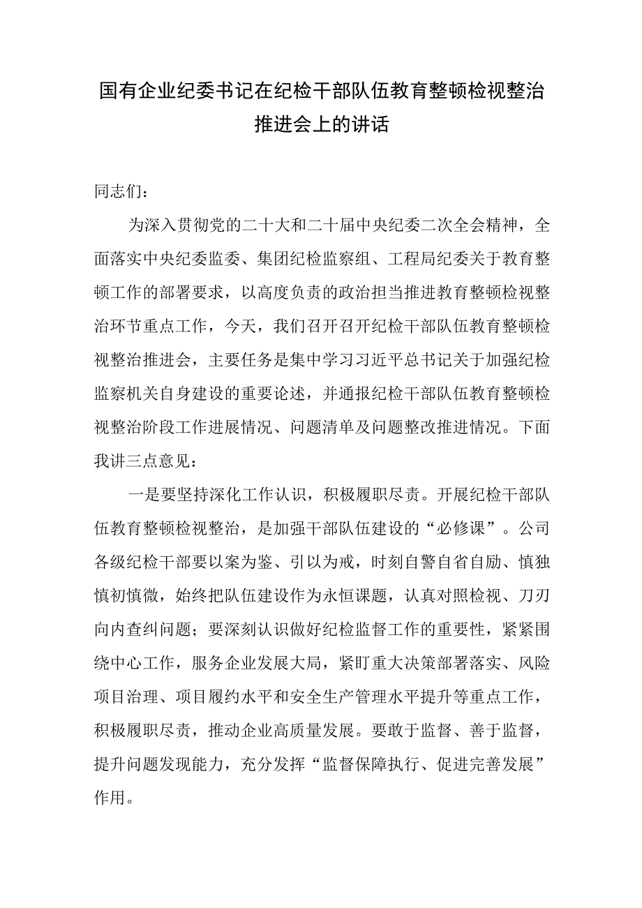 纪委书记在在纪检监察干部队伍教育整顿检视整治动员部署及推进会发言讲话和个人检视剖析材料.docx_第2页