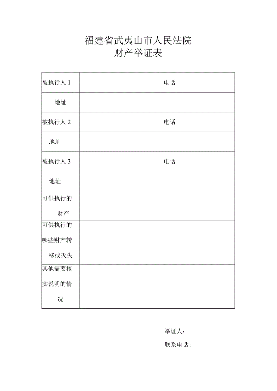 福建省武夷山市人民法院财产举证表.docx_第1页