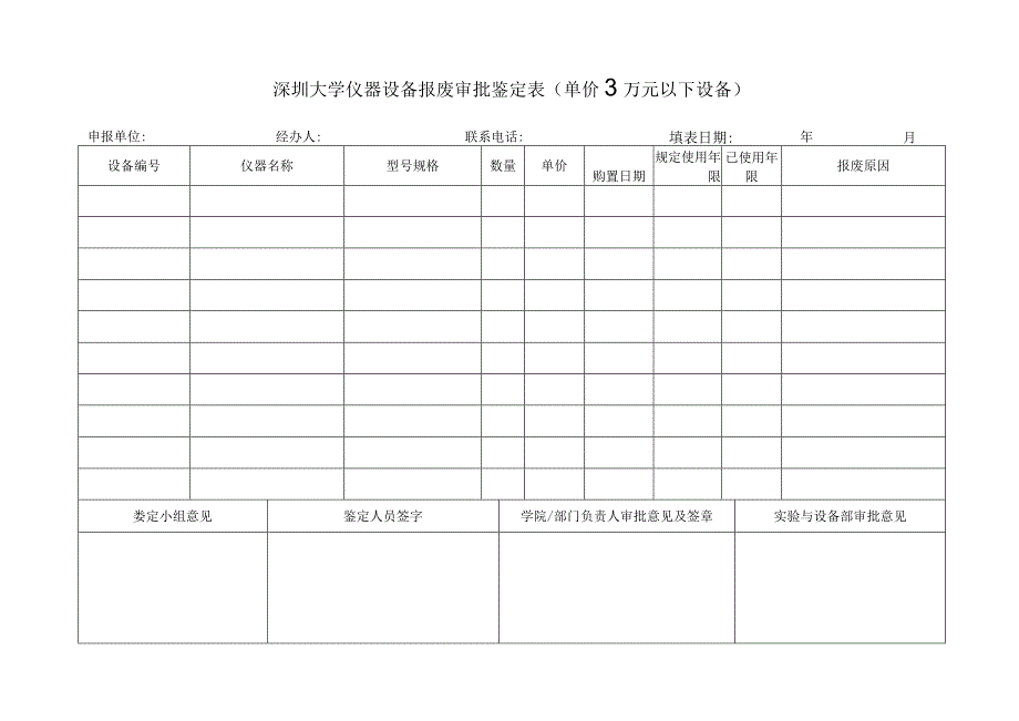 深圳大学仪器设备报废审批鉴定表单价3万元以下设备.docx_第1页