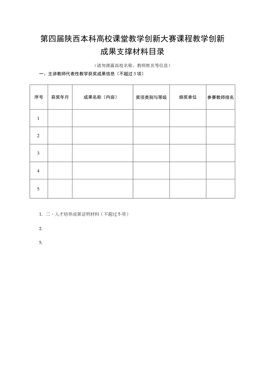 第四届陕西本科高校课堂教学创新大赛课程教学创新成果支撑材料目录.docx_第1页