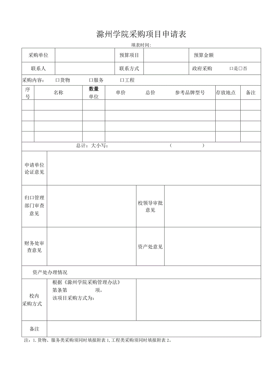 滁州学院采购项目申请表.docx_第1页