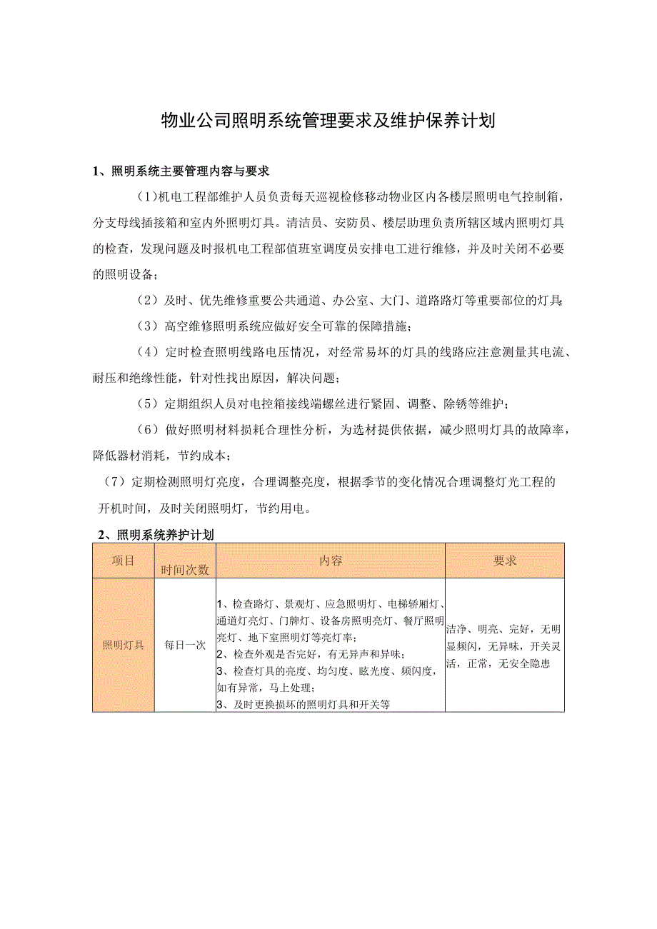 物业公司照明系统管理要求及维护保养计划.docx_第1页