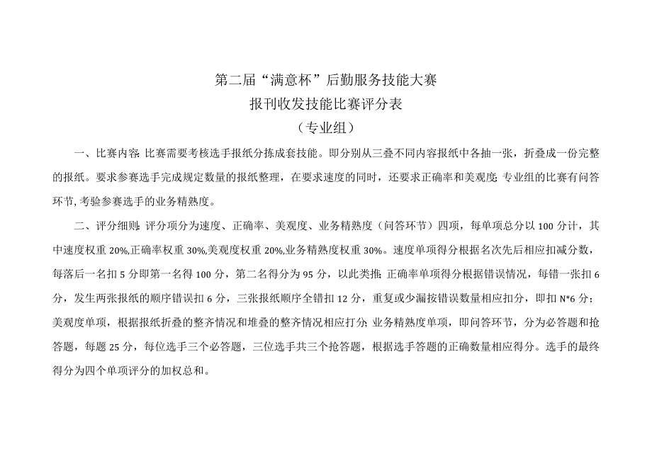 第二届满意杯后勤服务技能大赛报刊收发技能比赛评分表专业组.docx_第1页