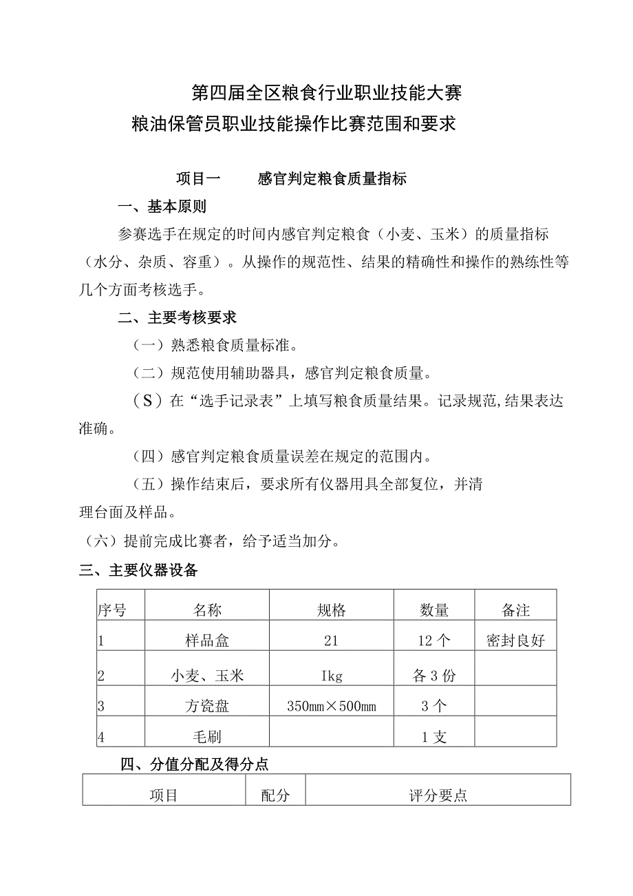 第四届全区粮食行业职业技能大赛粮油保管员职业技能操作比赛范围和要求.docx_第1页