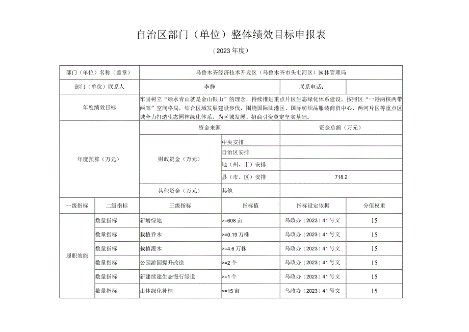 自治区部门单位整体绩效目标申报表.docx_第1页