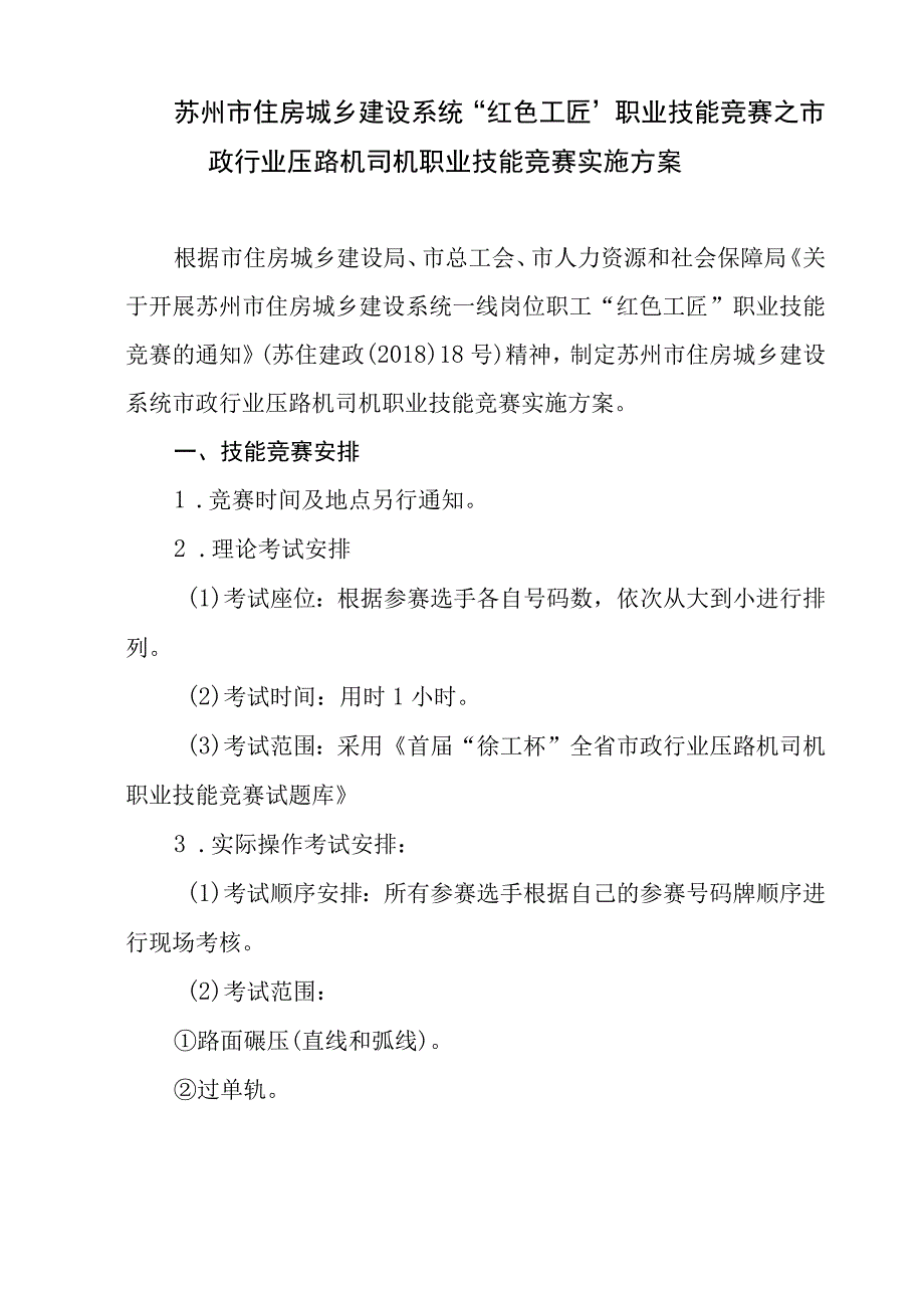 苏州市住房城乡建设系统红色工匠职业技能竞赛之市政行业压路机司机职业技能竞赛实施方案.docx_第1页