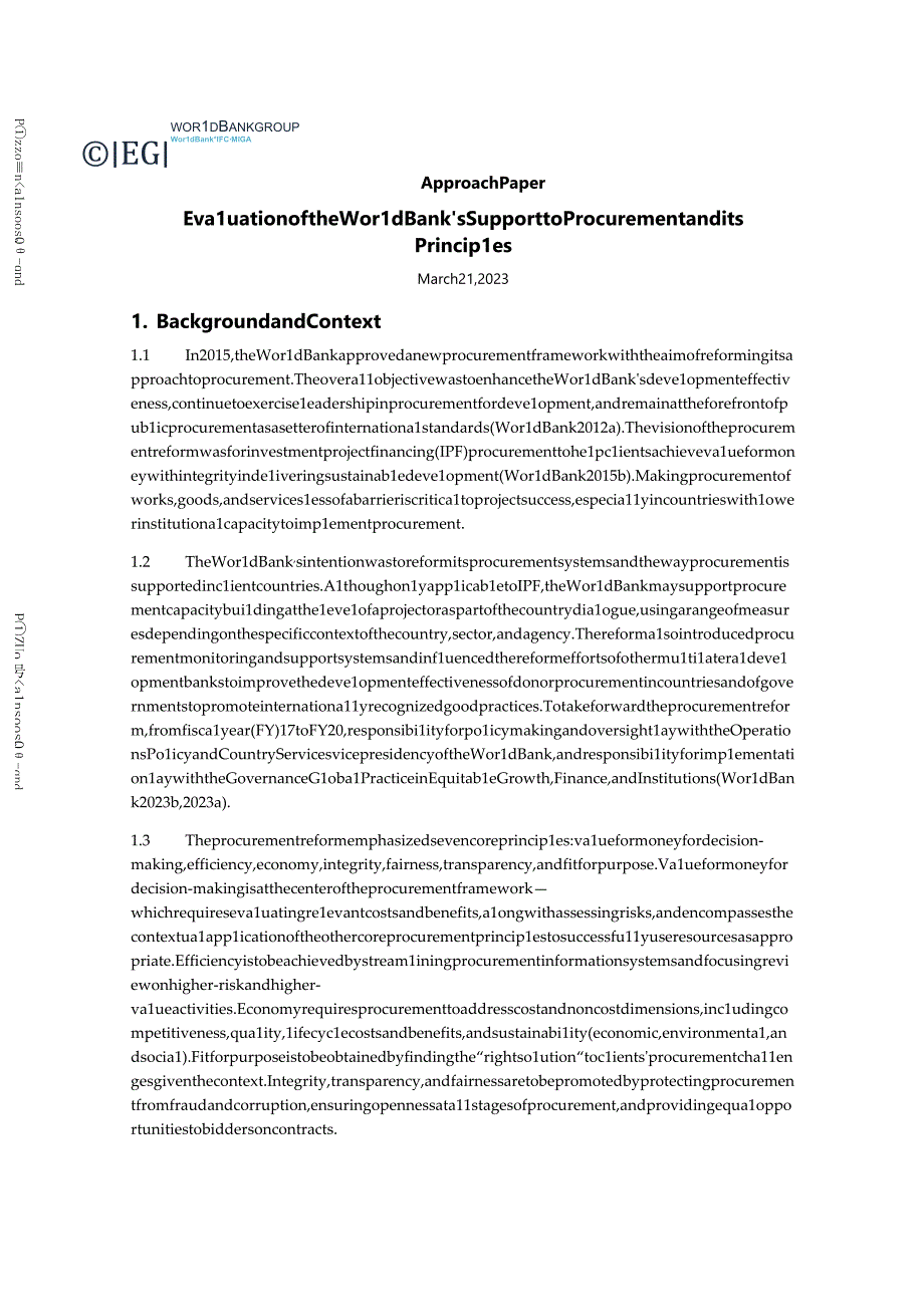 行业报告世界银行评估世界银行对采购的支持及其原则方法文件英2023_市场营销策划_重.docx_第1页