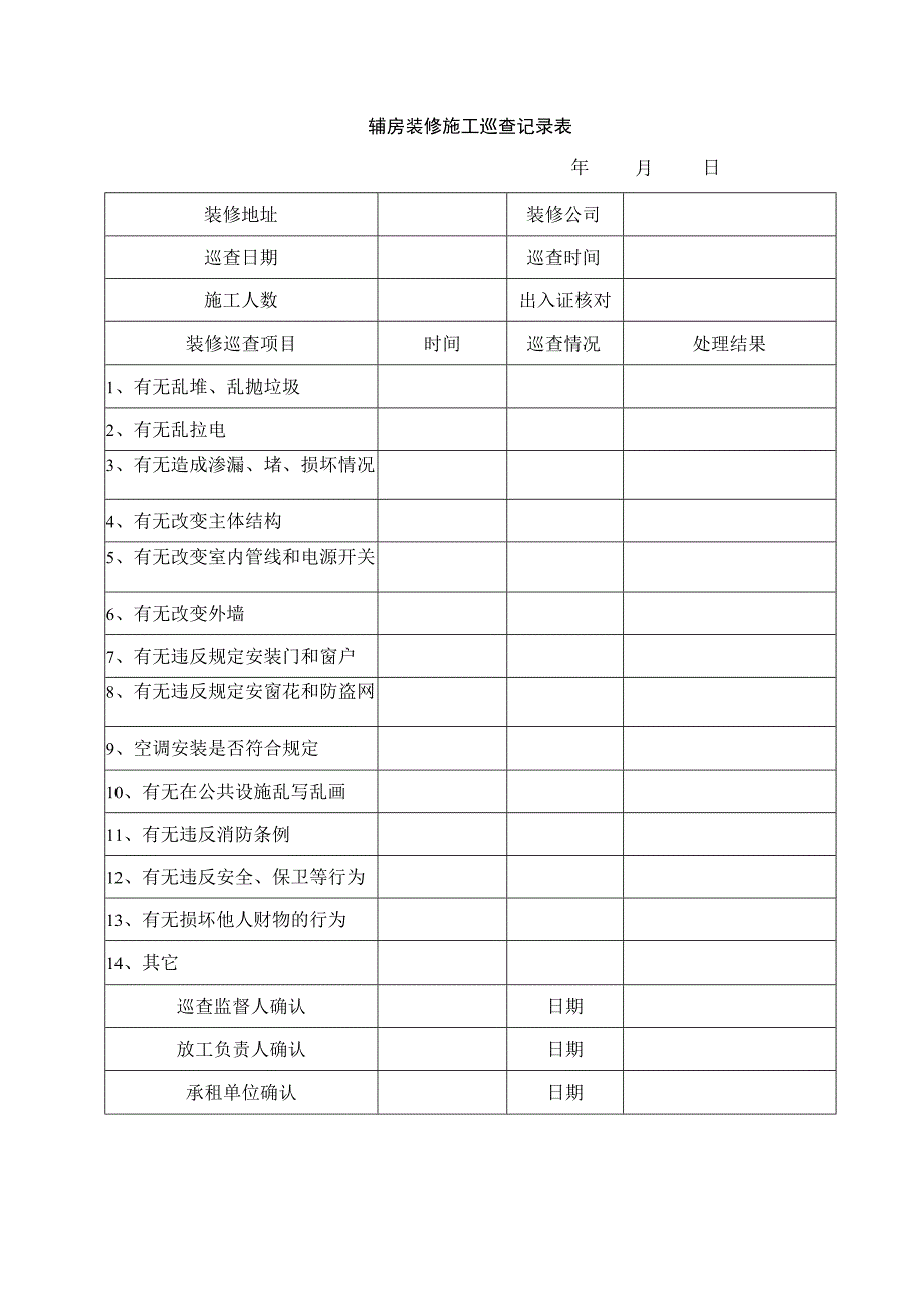 辅房装修施工巡查记录表.docx_第1页