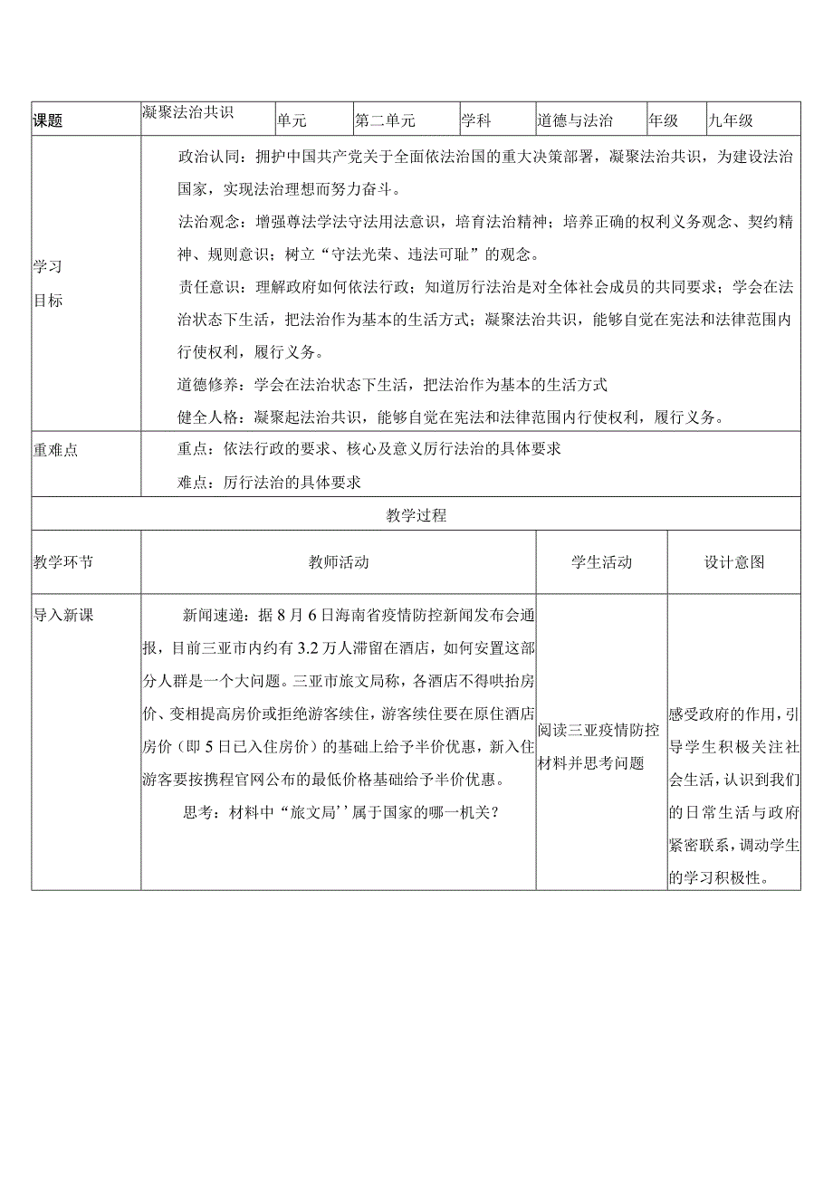 道德与法治人教版九年级上册2018年新编42 凝聚法治共识教学设计.docx_第1页