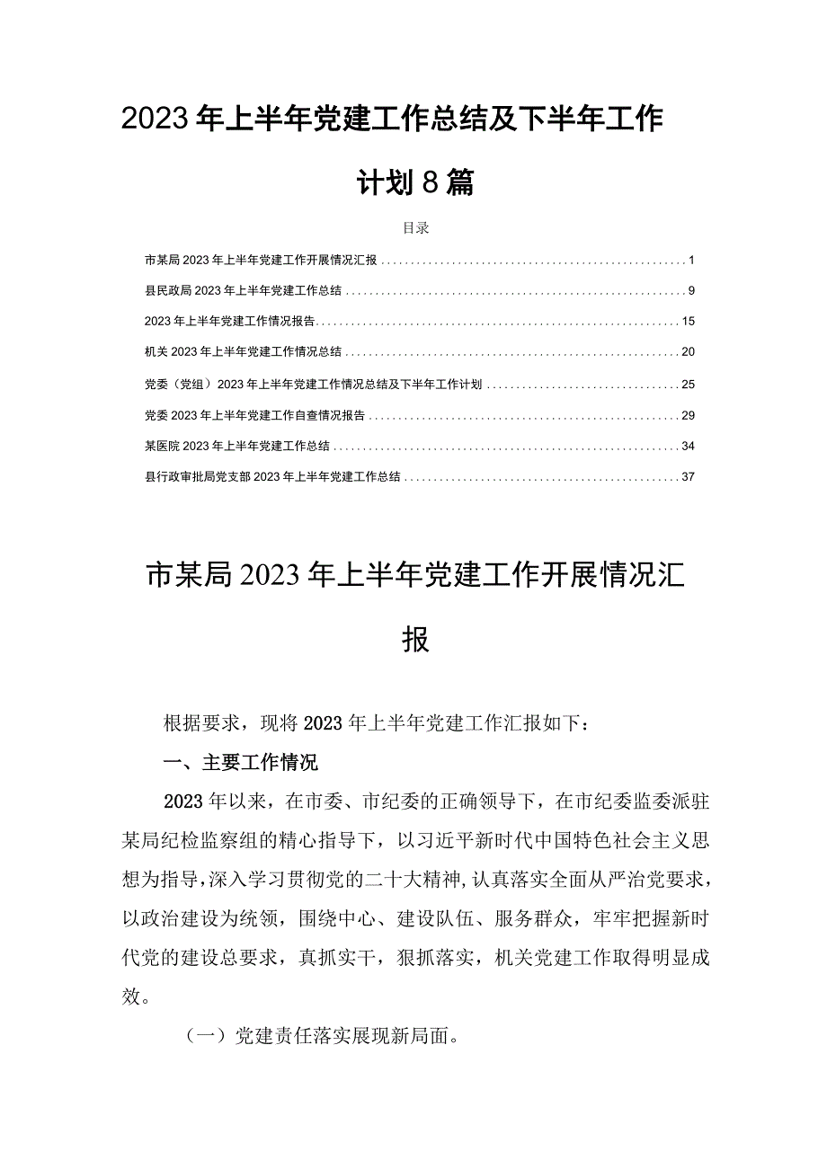 2023年上半年党建工作总结及下半年工作计划8篇.docx_第1页