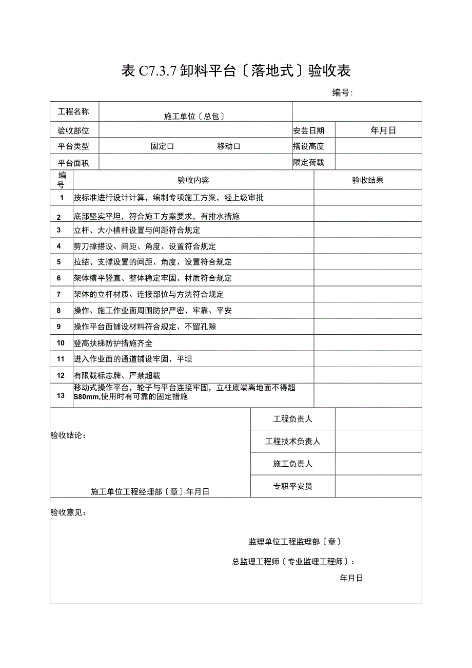 2023年卸料平台〔落地式〕验收表.docx_第1页