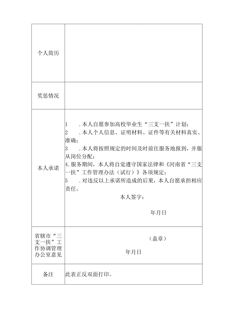 河南省2023年高校毕业生三支一扶计划报名登记表.docx_第2页