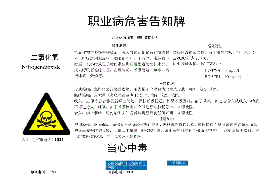 二氧化氮职业病危害告知牌.docx_第1页