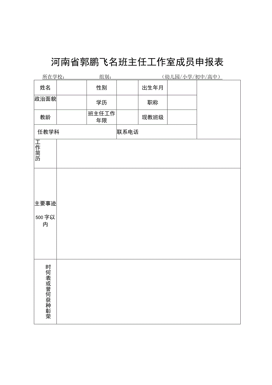 河南省郭鹏飞名班主任工作室成员申报表.docx_第1页