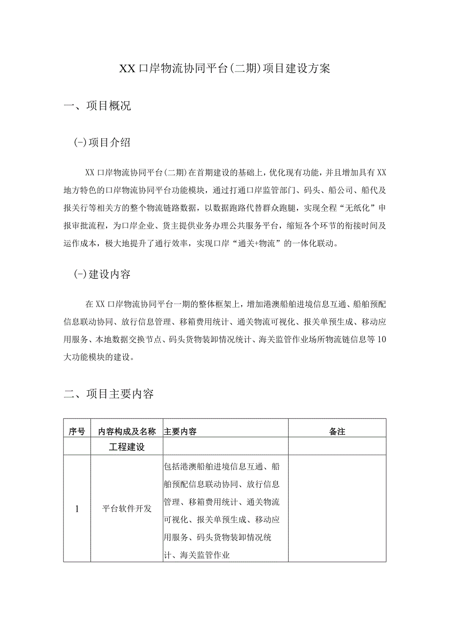 XX口岸物流协同平台二期项目建设方案.docx_第1页