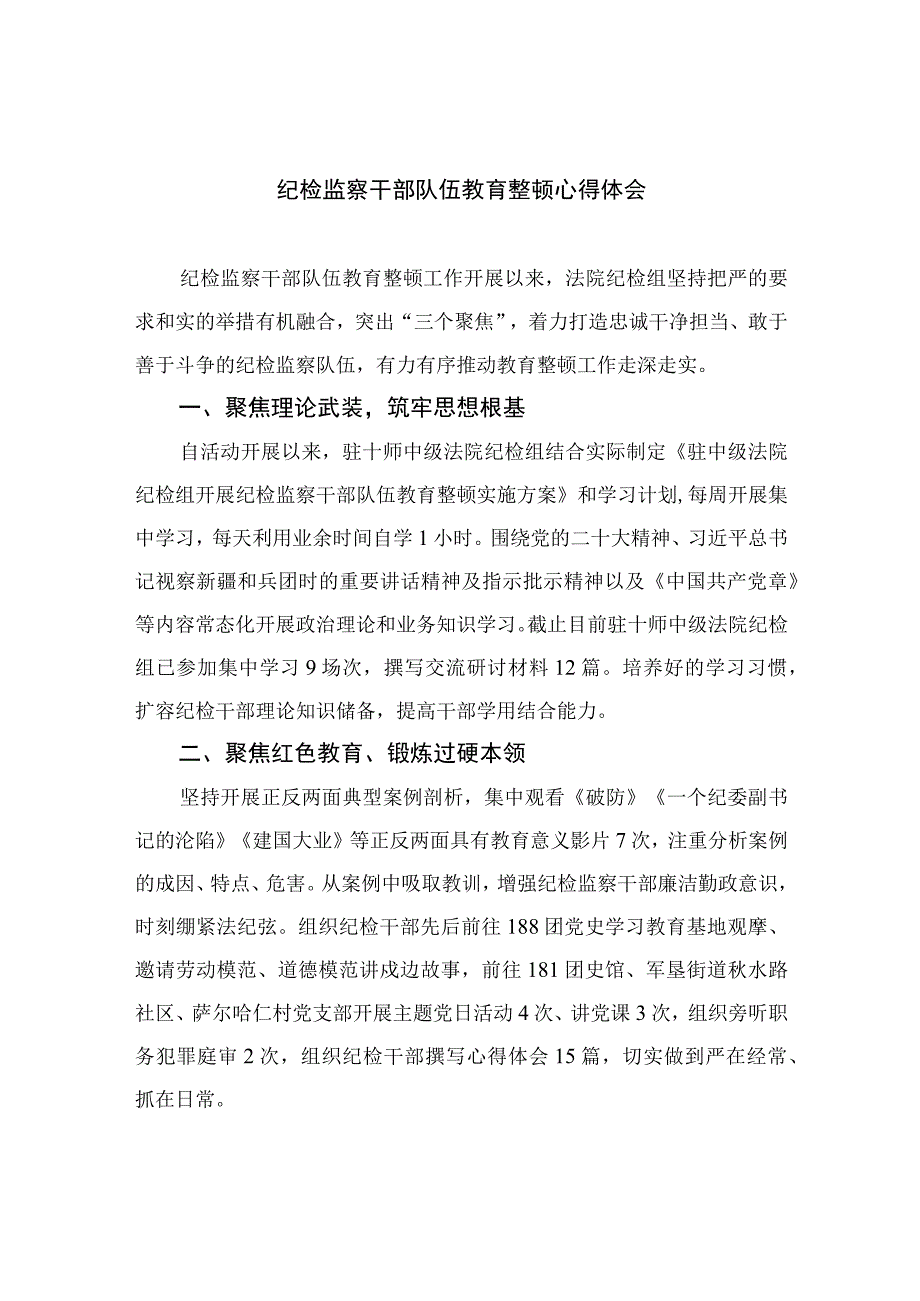 2023纪检监察干部队伍教育整顿心得体会范文10篇精选供参考_001.docx_第1页