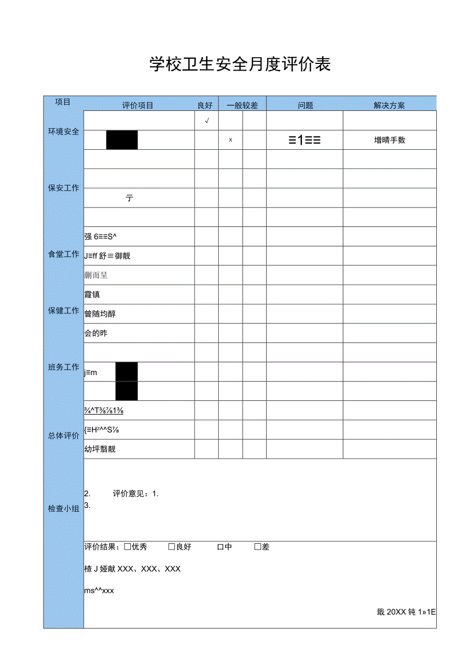 学校卫生安全月度评价表周评价表.docx_第1页