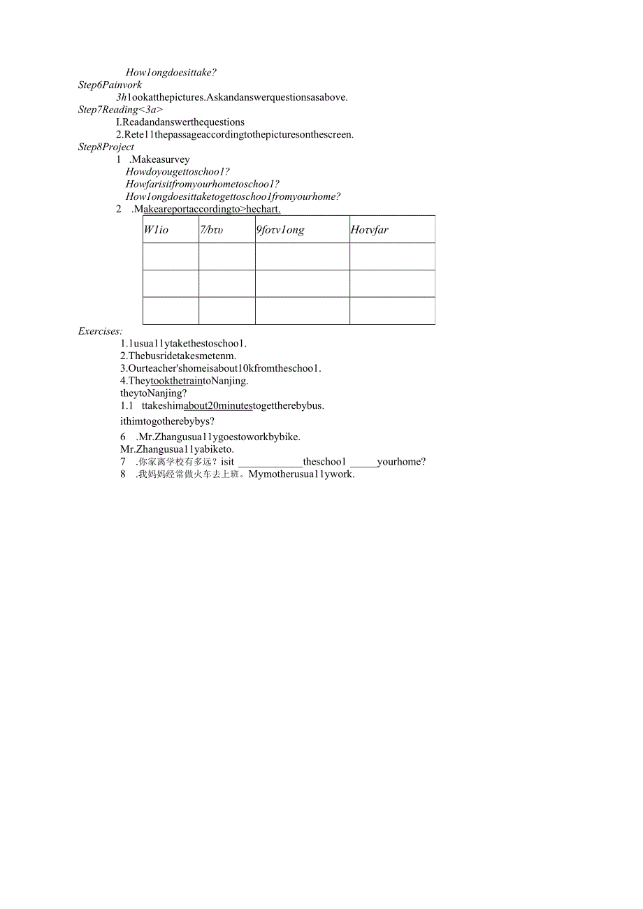 Unit 4 Section A Teaching Plan How do you get to school教学设计教案.docx_第2页